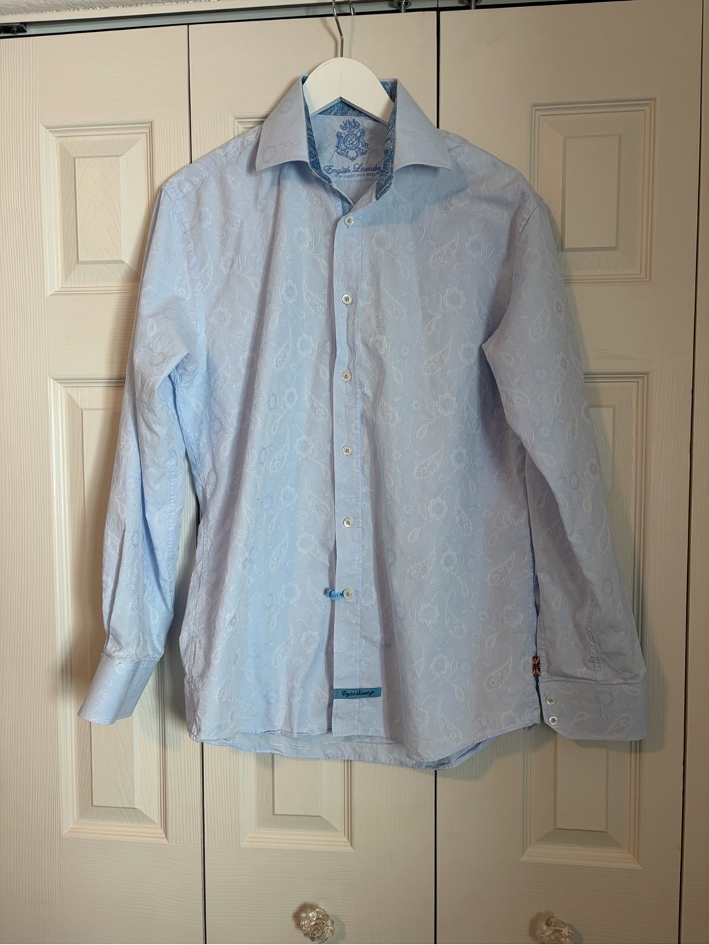 English Laundry by Christopher Wicks Light Blue Paisley Button-Up Dress Shirt